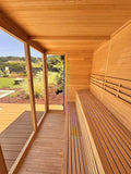 Customize Wood Burning Sauna 3-8 Person, Outdoor Red Cedar Steam Saunas, ETL Harvia Heater, Glass Wall Saunas, 220V, Rectangle Sauna Room with Backrest Headrest, Waterproofing System(0-195℉)