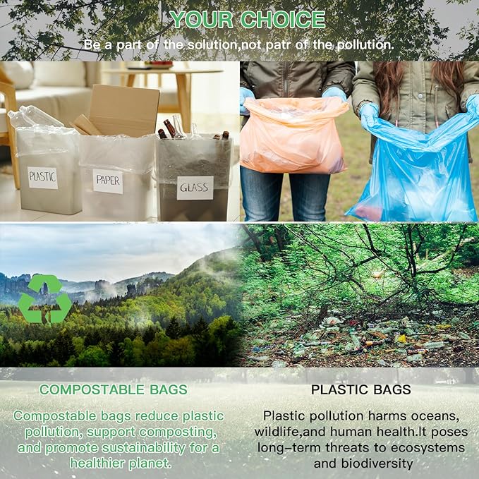 Medium Trash Bags 8-Gallon Compostable-Garbage-Bag - 100 Counts Clear White Tall Kitchen Unscented Biodegradable Thick Strong Compactor Waste Basket Liners for Bathroom Restroom Inwaysin