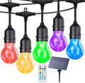 Auroraworld 48FT Solar RGB Outdoor String Lights, Dimmable Waterproof LED Patio Lights with Remote, 15 Shatterproof Edison Bulbs for Cafe Yard Garden Party Decor