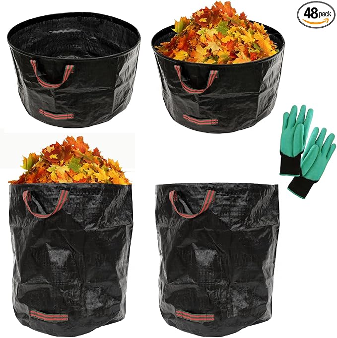 Excello 4-Pack 72 and 63 Gallon Reusable Heavy Duty Gardening Waste Bag Set with Gloves (Black)