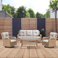 4 Piece Patio Furniture-All-Weather PE Wicker Outdoor Patio Furniture with Swivel Rocker Chairs,Outdoor Couch, Set with Coffee Table