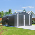 12x20 FT Garage Shed Outdoor Storage 1810 CU.FT Large Metal Garden Tool Sheds for Vehicle with Lockable Doors Floor Frame Window Gable Roof Waterproof for Backyard Patio Lawn, Black