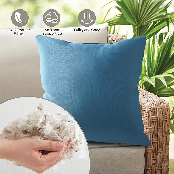 Outdoor Pillows Set of 2, 22''×22''Waterproof Throw Pillow for Patio Furniture, Feathers and Down Filled Outside Decorative Pillows Inserts for Garden, Porch Swing, Couch and Sofa