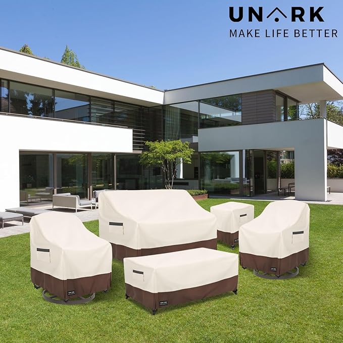Outdoor Swivel Chair Covers Waterproof 2 Pack, Outdoor Chair Covers Patio Furniture Cover for Deck Patio Swivel Chair Heavy Duty, 30 W x 34 D x 36 H inches Beige and Brown