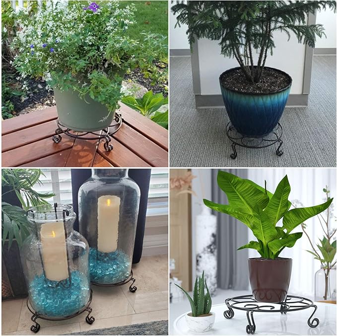 Yimobra Original Patented Plant Stand for Flower Pot Heavy Duty Potted Holder Indoor Outdoor, Metal Rustproof Iron Garden Container Round Supports Rack for Planter, Black, 10.2 Inches