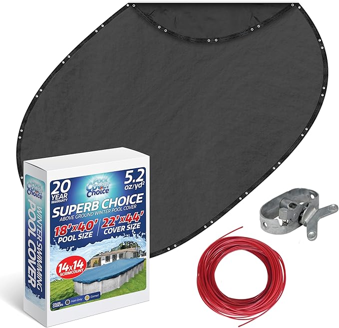Winter Swimming Pool Cover for 18 ft x 40 ft Aboveground Oval Pool Size, Superb Choice Series, Solid Material, Color - Iron Gray, Pool Cover Choice 511840-4CHOICE