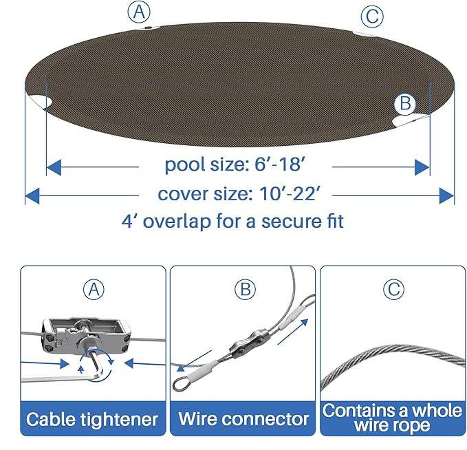 ECOOPTS 16 ft Round Pool Cover for Above Ground Pools, Swimming Pool Cover Protector Winter Safety Cover (Brown)