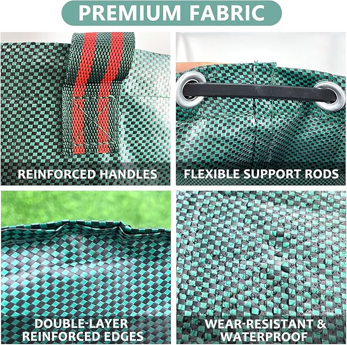 2 Pack 132 Gallon Reusable Yard Waste Bags (Green + Black), Durable Lawn and Leaf Bags with Reinforced Handles, Jumbo Collapsible Garden Bags for Yard Cleanup, Landscaping & Storage