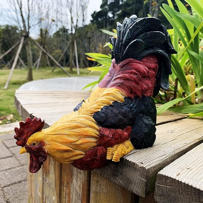 Garden Statues Cock Art Decoration Rooster Figurine for Yard, Chicken Sculpture Ornaments (Red)