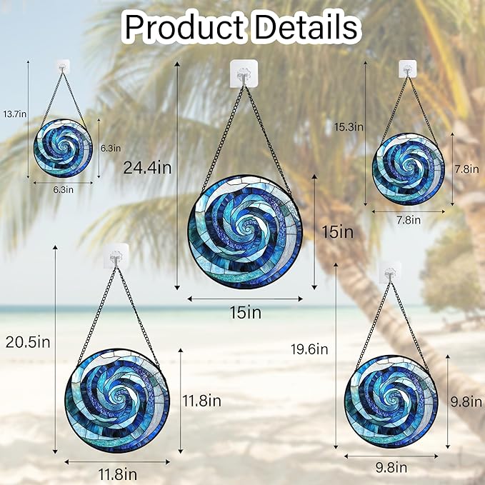Stained Glass Window Hanging - Blue Abstract Swirl Suncatcher for Doors Garden Patio Unique Sun Catchers Decor Christmas Mother's Day Birthday Gifts for Women Men Mom Nana Friend 9.8 in