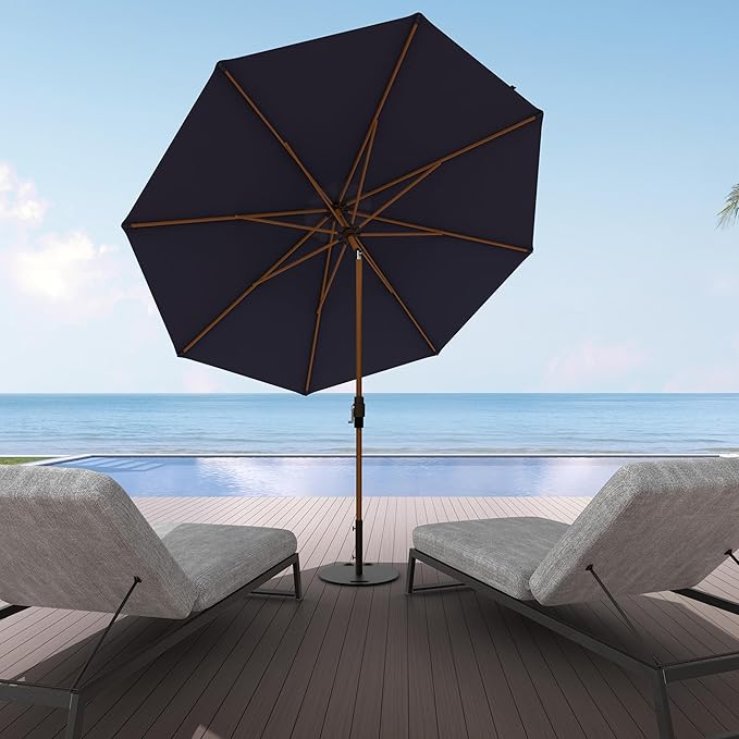 Midtown Umbrellas The Wooden 2-10 Feet Large Patio Umbrella, Terylast Navy Blue Fabric, Aluminum Frame For Backyard Umbrella, Deck Umbrella, Garden Umbrella & Pool Umbrella - Wooden Pole