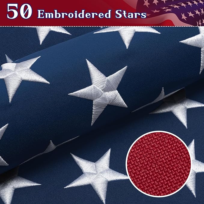 American Flag 3x5 Ft Indestructible Outdoor, Long Lasting, Heavy Duty, TearProof Polyester, Fade Resistant, High Wind US Outside Flags with Embroidered Stars, Sewn Stripes, Brass Grommets