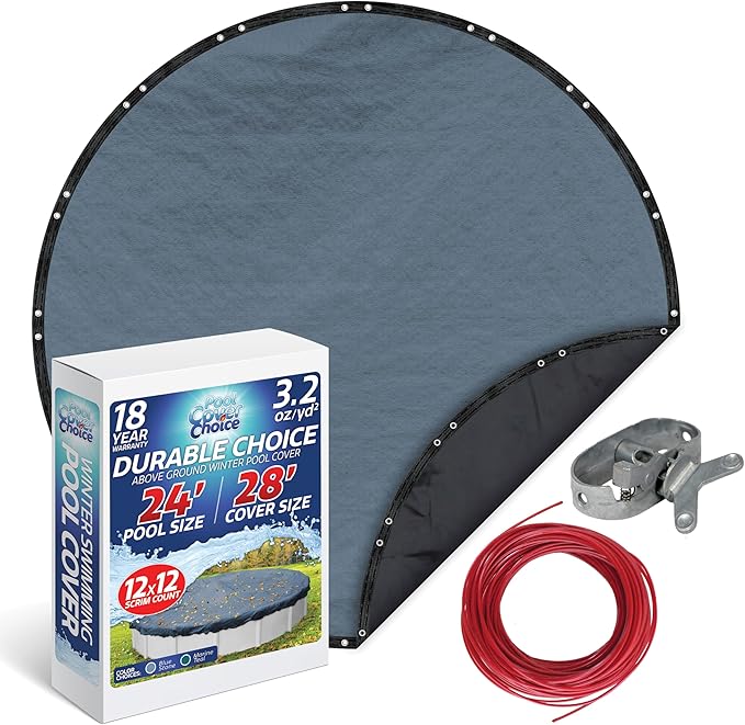 Winter Swimming Pool Cover for 24 ft Aboveground Round Pool Size, Durable Choice Series, Solid Material, Color - Blue Stone, Pool Cover Choice 3424-4CHOICE