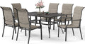 7 Piece Patio Dining Sets for 6, Outdoor Table and Chairs Set with Patio Dining Table(1.61-2" Hole) and 6 High Back Textilene Patio Dining Chairs, Outdoor Dining Sets for Deck Backyard