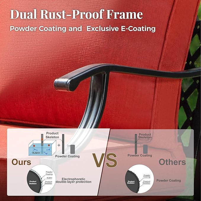 Swivel Patio Chairs Set of 2, High Back Outdoor Swivel Patio Metal Chairs with 5.75" Thick Cushions for Bistro Balcony Porch Deck and Yard, Red