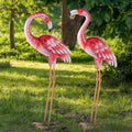 Natelf Pink Flamingo Yard Decorations, Metal Garden Statues and Sculptures, Standing Bird Lawn Ornaments for Patio Backyard Pond Decorations Set of 2