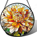 Stained Glass Window Hanging - Chrysanthemum Suncatcher for Doors Garden Patio Birth Flowers Sun Catchers Decor Christmas Mother's Day Birthday Gifts for Women Men Mom Nana Friend 7.8 in