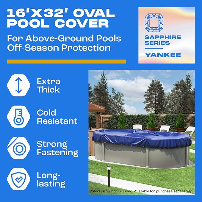 Yankee Pool Cover for Oval Pool | 16 x 32-ft | Oval Winter Pool Cover for Above Ground Pools | Extra Thick & Durable, UV-Resistant | Above-Ground Pool Protection