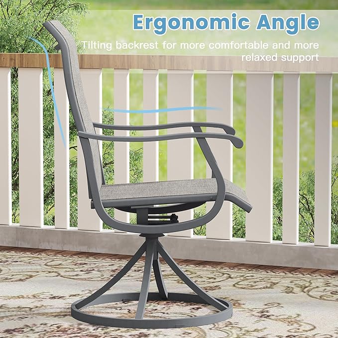 DIFY 3 Pieces Outdoor Patio Dining Set for 2, 27.6" Small Square Metal Dining Table and 2 Textilene Swivel Dining Chairs, Outdoor Table and Chairs, Grey