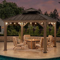SUNJOY 11 x 11 ft. Wood Gazebo Standard Cedar Framed Gazebos with Black Double Steel Hardtop Roof for Garden, Backyard Shade, Dark Brown Roof + Dark Wood Frame