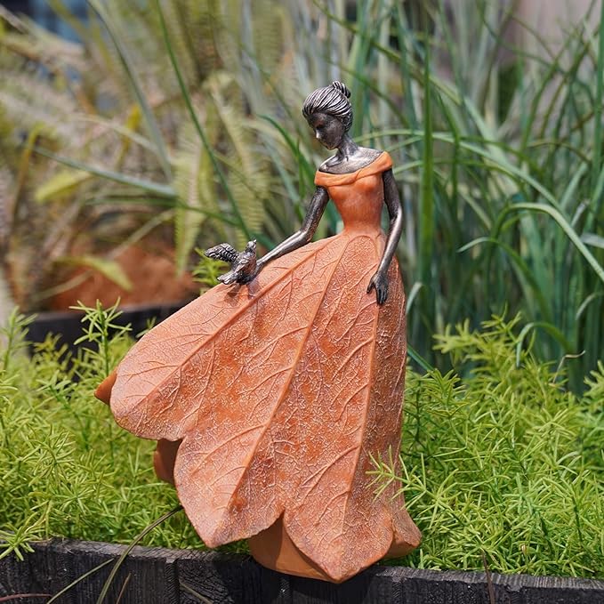 Guichifun Fairy Statue Collection Home Decoration - Orange Leaf Angel Girls Resin Fall Decor for Outside or Inside Rustic Garden Outdoor Yard Decorations Figurines Gift 8.5 x 5.25 x 12 Inch