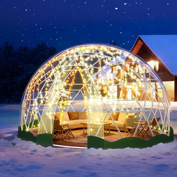 Garden Dome Tent, 9.5 x 5.7 ft Outdoor Clear Bubble Tent for 2-4 Person, All-Weather Geodesic Dome Greenhouse with Window & Door, PVC Transparent Tent for Patio, Camping, Party (9.5FT - Green)