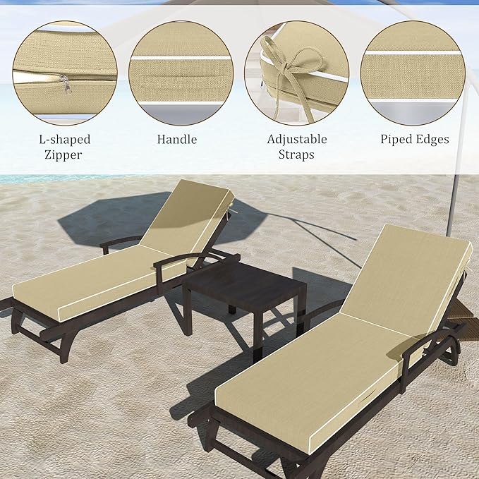 Chaise Lounge Cushions Outdoor Furniture 72 x 21 Inch Olefin Patio Lounge Chair Cushions 4'' Thick Waterproof Outdoor Chaise Cushion Weather Resistant Pool Lounger Cushion (Beige)