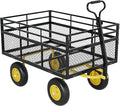 3-in-1 Heavy-Duty Steel Garden Cart, 1400 Lbs Garden Wagon, with 13 Inch All-Terrain Tires and Removable Mesh Side Panels, 180° Rotating Handle, Metal Multi-Function Carts, Outdoor Gardens Wagon Cart