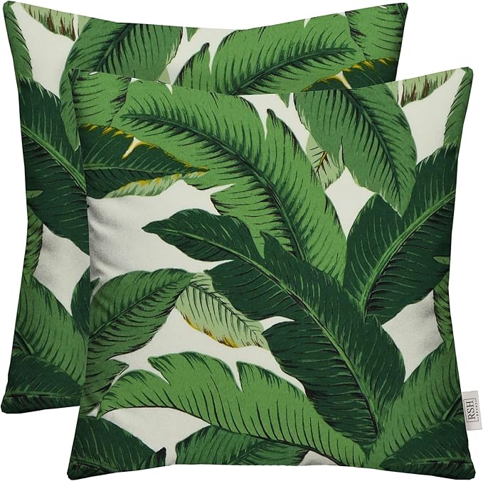 RSH Décor: Set of 2 Square Throw Pillows | Indoor/Outdoor All Weather Polyester Fabric | Decorative Accent Pillows for Patio Furniture | Reversible | 17" x 17" | Swaying Palms Aloe