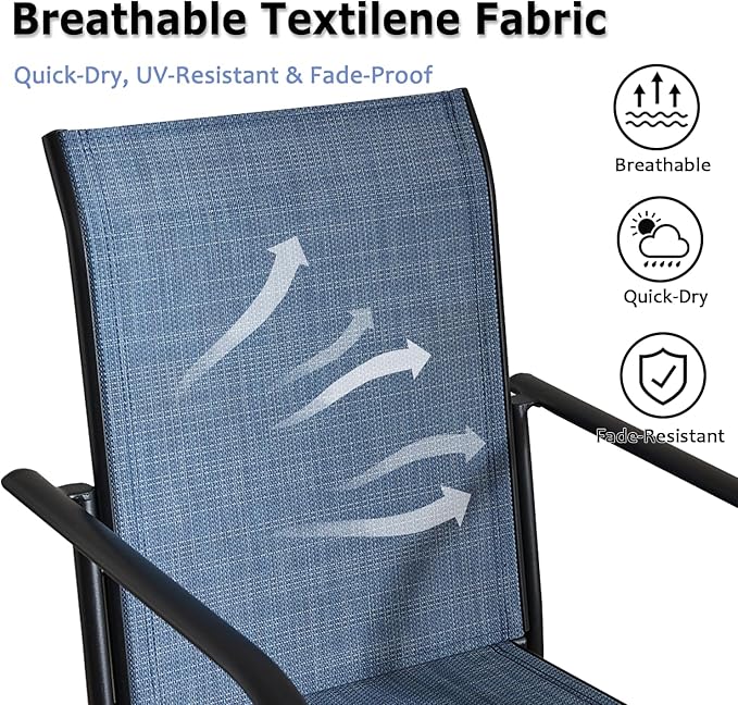 Patio Chairs Set of 4, Outdoor Dining Chairs with Breathable Textilene Fabric, Stackable Patio Chairs for Lawn, Garden, Backyard, Poolside, Blue