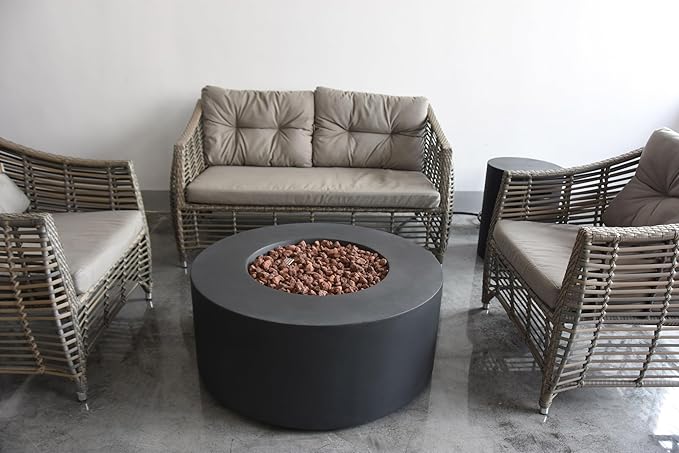 AMS Fireplace | Modeno Venice Package | Black Liquid Propane Gas Fire Pit Table for Outdoor Patio Bundle with Tank Cover, Wind Guard, and SS Burner Lid | Free Rubber Mat & Ice Bucket
