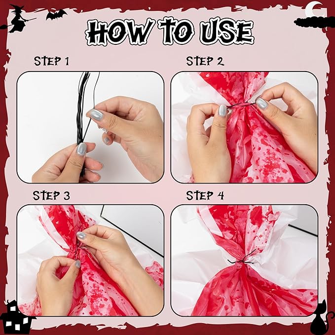 CNhoqc Halloween Lawn Leaf Bags - 16Pcs Halloween Bloody-Themed Thick Plastic Garbage Bags with Twist Ties, Fall Yard Leaf Trash Equiement, Reusable Plastic for Garden Outdoor Decorations Party Favor
