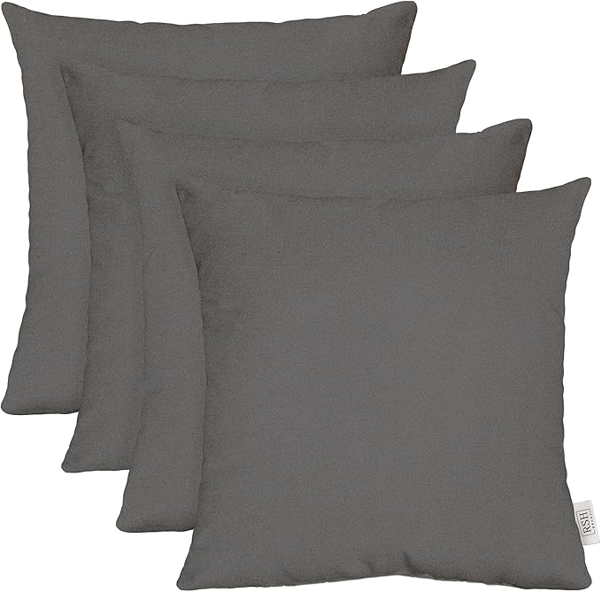 RSH DECOR: Sunbrella Square Throw Pillows Set of 4 | 20" x 20" | Water and Fade-Resistant Performance Fabric | Outdoor Pillow Covers with Down-Alternative Inserts | Made in USA (Cast Charcoal Grey)