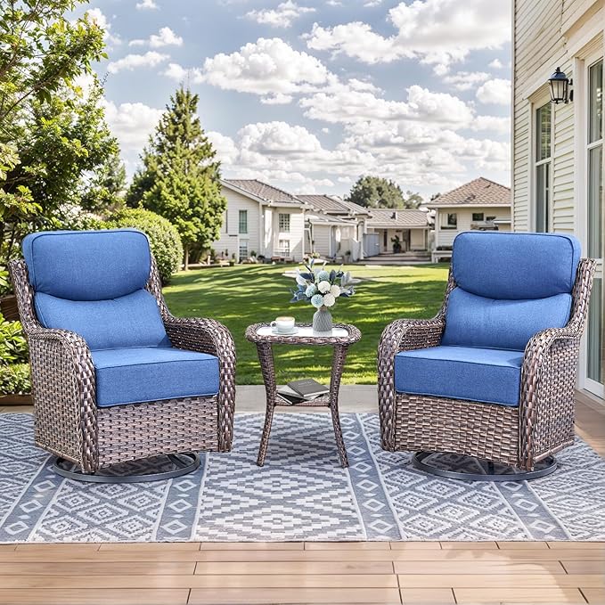 HUMMUH Wicker Patio Furniture Set 6inch Thick Cushion Deep Seat Outdoor Swivel Rocker Patio Chairs Set of 2 with Ottomans Conversation Set for Porch Garden Deck