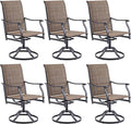 Swivel Patio Chairs Set of 6, Outdoor Patio Dining Chairs with Padded Textilene, Swivel & Rocker Metal Outdoor Dining Chairs All-Weather for Backyard, Brown Fabric with Black Frame