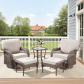 5 Pieces Patio Furniture Set Outdoor Sectional Sofa Couch with Rocking Swivel Chairs 5" Deep Seat Chairs, Modern Wicker Rattan Conversation Set, Beige/Brown Wicker