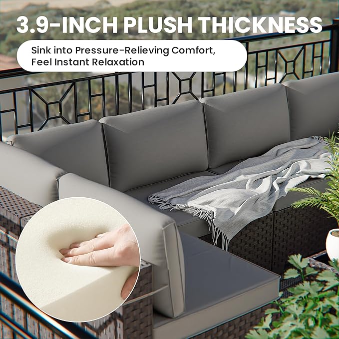 12 Pcs Outdoor Patio Furniture Set Outdoor Furniture All Weather Patio Sectional Sofa PE Wicker Modular Conversation Sets with Coffee Table, Swivel Rocking Chair (Grey)