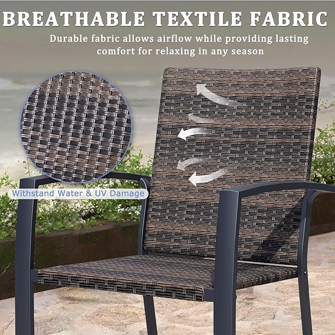 Outdoor Dining Chairs Set of 8, Stackable Patio Chairs with Woven Rattan Back & Seat, Perfect for Patio, Garden, or Deck, Rattan Gray Brown