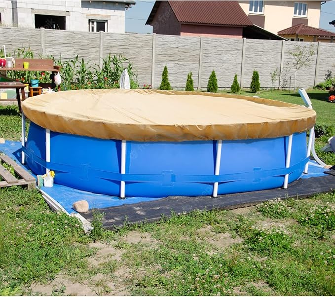 ECOOPTS 13 ft Round Pool Cover for Above Ground Pools, Swimming Pool Cover Protector Winter Safety Cover (Beige)