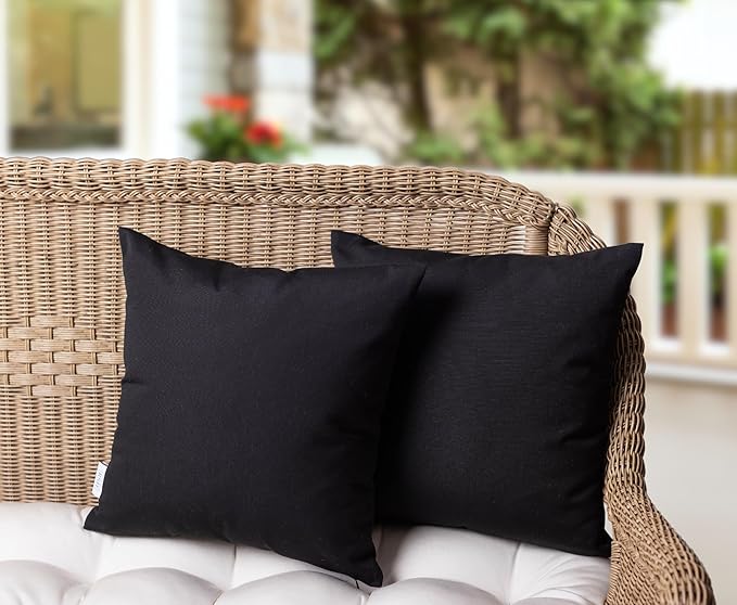 RSH DECOR: Square Throw Pillows Set of 4 | 17” x 17” | All-Weather Spun Fabric | Water and Fade-Resistant | Outdoor Accent Pillows for Patio Furniture | Black