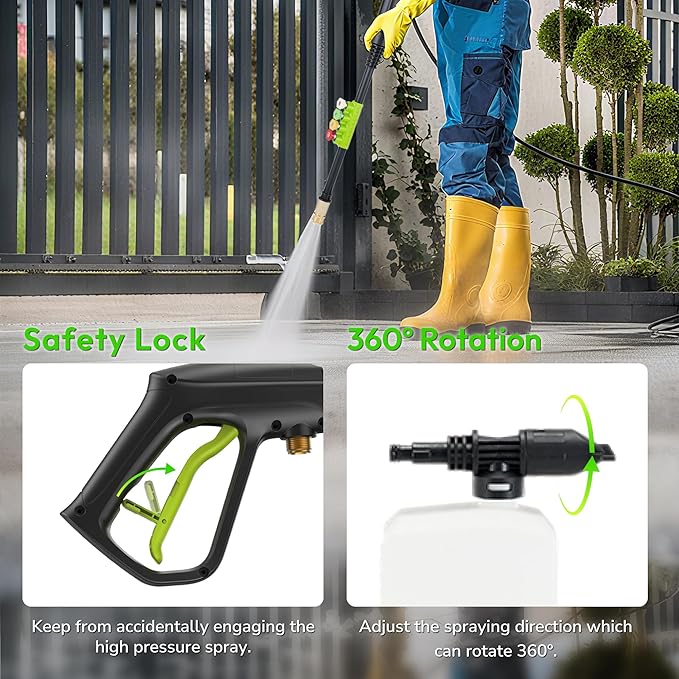 Electric Pressure Washer, 2.0 GPM – High Pressure Power Washer with Foam Cannon, 4 Quick-Connect Nozzles, 23ft Hose & Compact Storage for Cars, Patios & Home Cleaning, Green