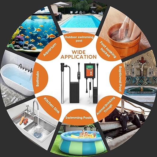 1500W Titanium Fully Submersible Portable Electric Immersion Large Pool & Hot Tub Water Heater with LCD Thermostat & GFCI Leakage Protection, Ideal for Baptistry, Bathtub, Bucket, Swimming Pool (GO)