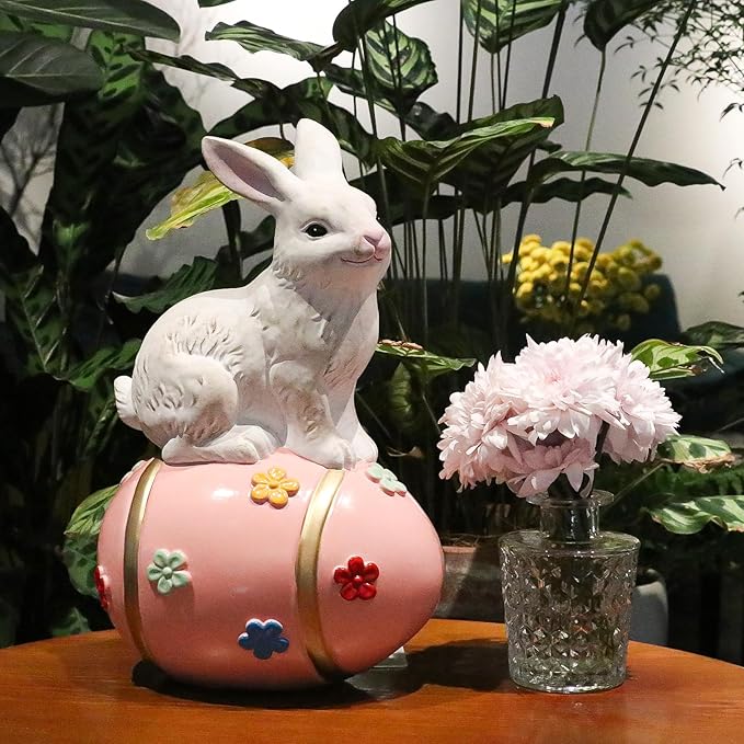 Large Rabbit Figurines Decoration for Home, Hand-Painted Bunny Figurine Statue for Garden, Indoor & Outdoor Decoration, Suitable for Mother Gift, Women Birthday Gift