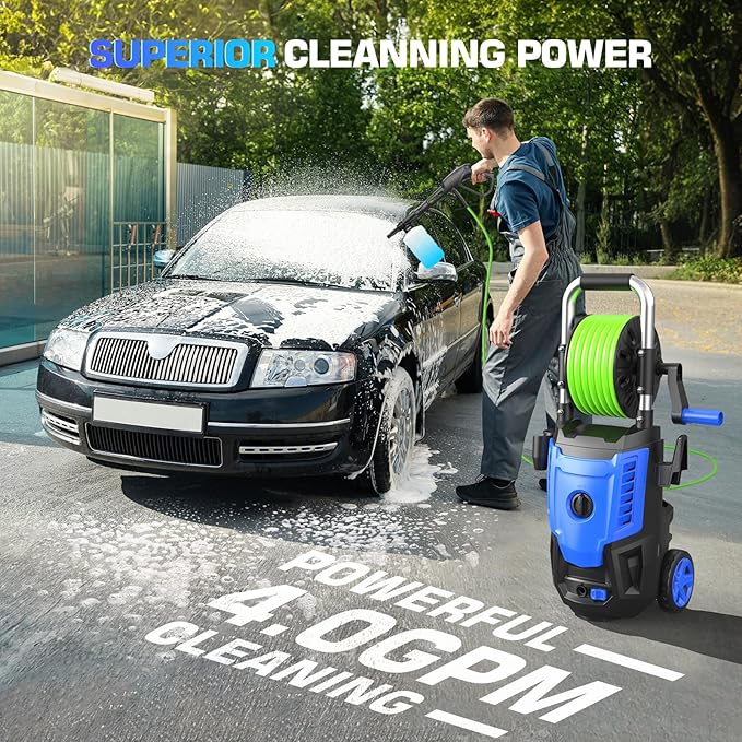 Professional Pressure Cleaner 4800PSI, 4.0GPM Portable Power Cleaner with 4 QC Nozzles and Soap Bottle, Cleaner Machine for Cars/Home/Driveways/Patios/Decks/Fences, Blue