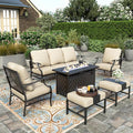 HERA'S HOUSE 6 Pieces Patio Furniture Set with Fire Pit Table, 2 x Single Chair, 2 x Ottoman, 3-Seat Sofa with 45" Fire Pit Table, Outdoor Conversation Set for Garden, Poolside, Backyard