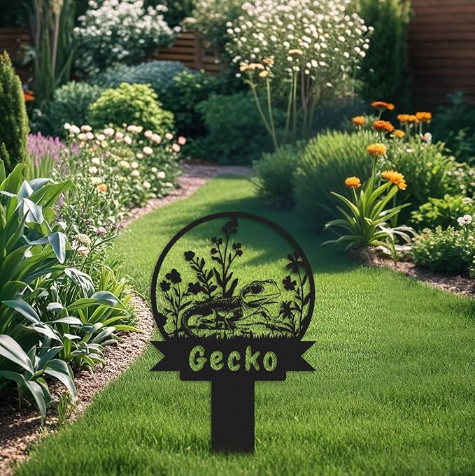 Custom Gecko Metal Memorial Plque,Personalized Gecko Remembrance Stake,Gecko Loss,Grave Markers,Outdoor Garden Decor,Yard Sign gecko 16inch