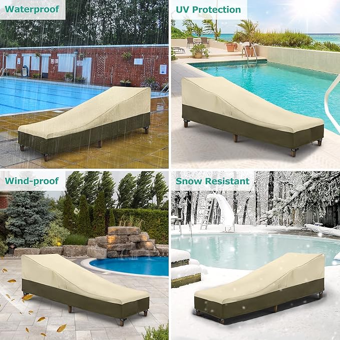 SunPatio Chaise Lounge Cover Outdoor Waterproof, Heavy Duty 2 Pack Patio Lounge Chair Cover, UV & Rip & Fade Resistant, All Weather Protection, 80W x 32D x 25H inch, Beige & Olive