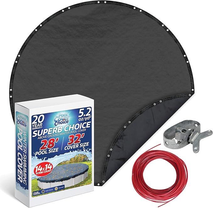 Winter Swimming Pool Cover for 28 ft Aboveground Round Pool Size, Superb Choice Series, Solid Material, Color - Iron Gray, Pool Cover Choice 5128-4CHOICE