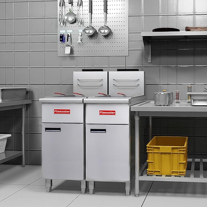 Commercial Gas Floor Fryer with 2 Baskets, 120000 BTU Natural Gas Fryer-Only Commercial Use, 4 Heating Tubes, 55 lb Oil Capacity Deep Fryer for Restaurants, Fast Food, Food Trucks