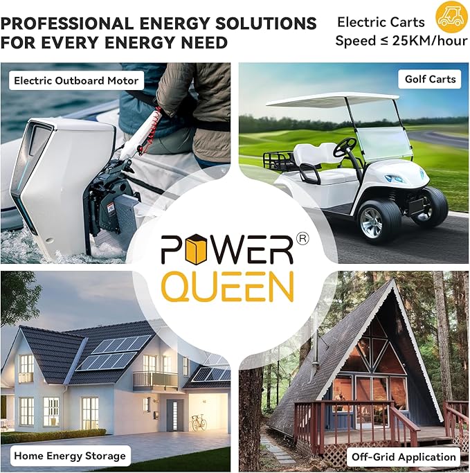 Power Queen LiFePO4 Battery 48V 100Ah Lithium Golf Cart Battery, Lithium Battery with Bluetooth 5.0, Built-in 200A Smart BMS with Low-temp Protection for 5kW Motor Golf Carts Club Car DS E-Z-Go TXT